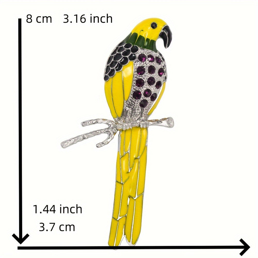 Stylish Crystal Parrot Enamel Pin - Fashionable Animal-Inspired Brooch for Women, Complementing Dresses & Sweaters, Great Gift Idea for Her