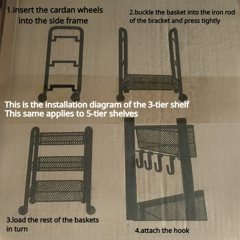 1 piece of practical shelves for kitchen storage, floor-to-ceiling multi-layer trolley for movable household items and vegetable basket shelves.