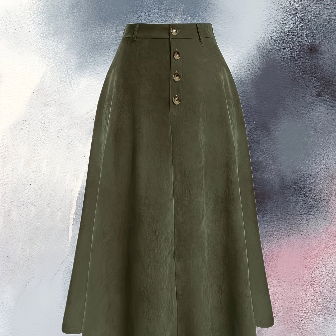 Stylish plus size corduroy skirt with button detail, ideal for spring and fall, machine washable.