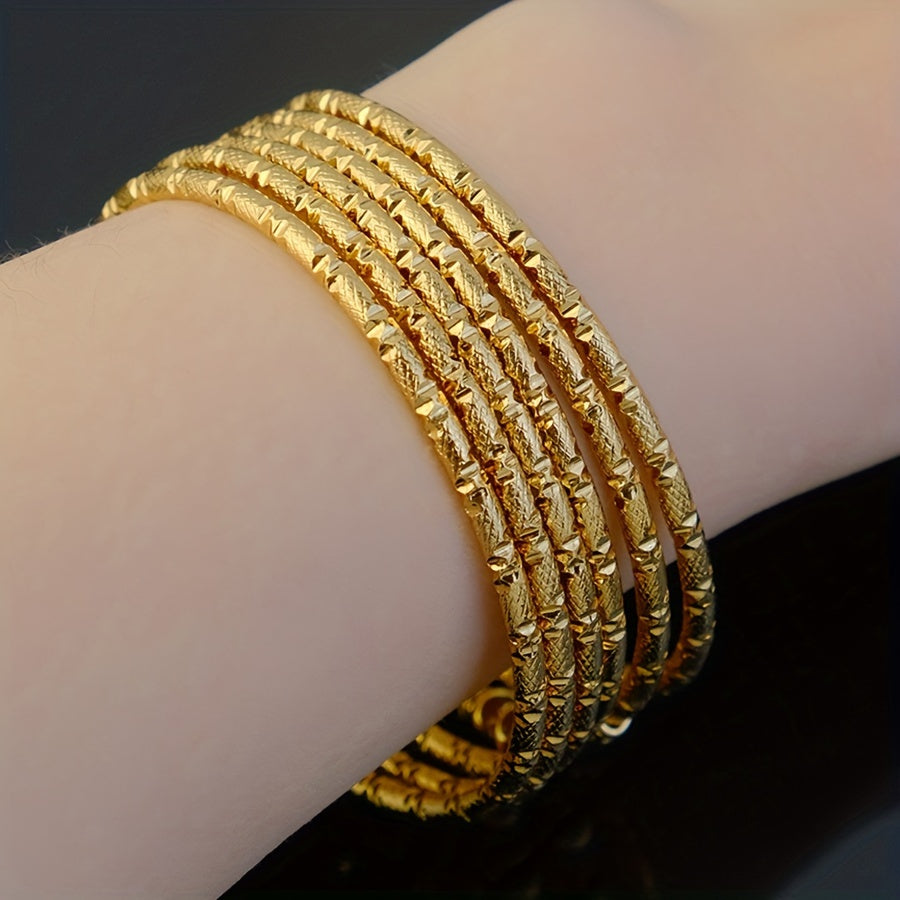 Luxurious 18K Gold Plated Iron Bracelet Set with 6 Pieces, featuring a timeless Middle Eastern double-headed beads design. Perfect for daily wear or special occasions, this Dubai bride jewelry makes an ideal gift for Mother's Day. Versatile and suitable