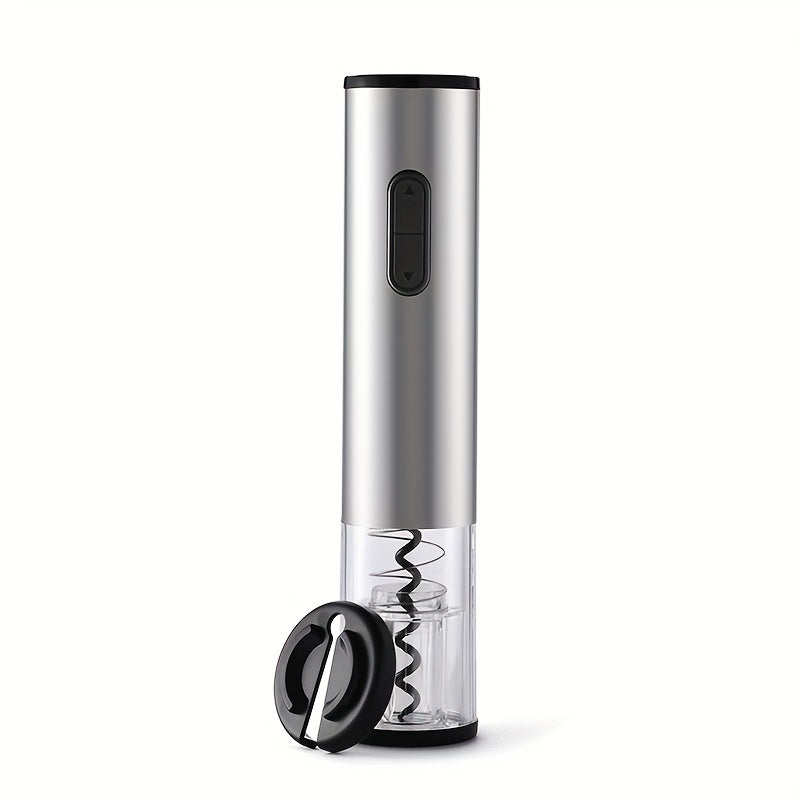 Cheer Moda Sleek Stainless Steel Electric Wine Opener for effortless wine opening. Includes spiral drill and works with AA batteries (not included). Perfect bar accessory measuring 4.57cm x 22.35cm.