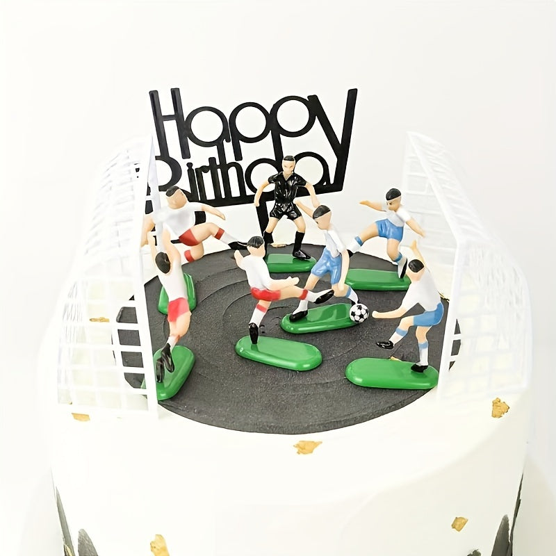 9-piece football team cake topper set for birthday parties and themed events, includes dessert decorations and baking supplies, perfect for winter and New Year celebrations.