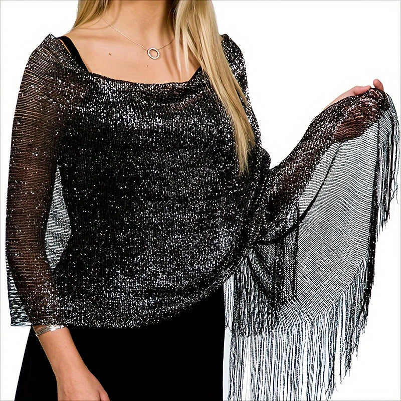 Top-selling gold and silver velvet beach towel scarf with tassels for formal occasions.