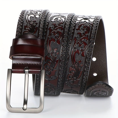 Stylish men's leather belt with alloy buckle, perfect for business and casual wear, made with genuine leather and alloy. Great gift idea for Father's Day and Valentine's Day.