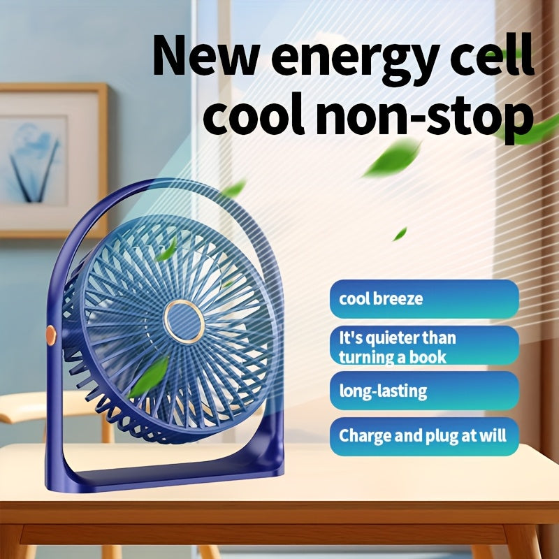 Portable USB rechargeable clip-on bench fan with nightlight, 5-speed settings, 720-degree rotation, quiet operation, washable blades, includes lithium battery, made of plastic material, comes with power cable for use indoors and outdoors.