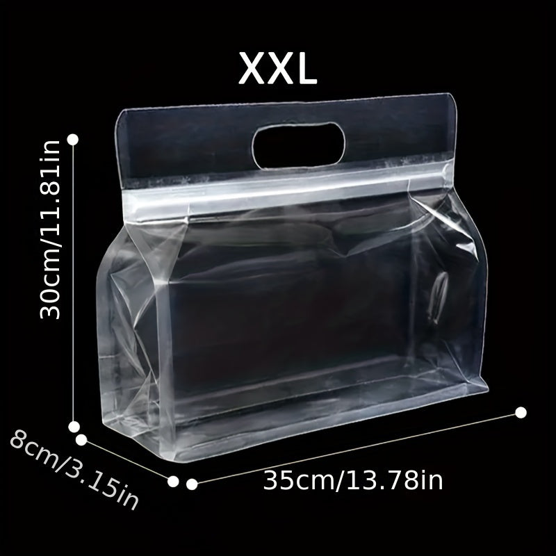 Premium Food Storage Bags in packs of 10, 20, or 30 - Horizontal, Portable, Eight-sided Zipper Bags with Self-Standing Packaging. Transparent, Bright, and Leak-proof reusable bags perfect for storing fruits and vegetables to maintain freshness.