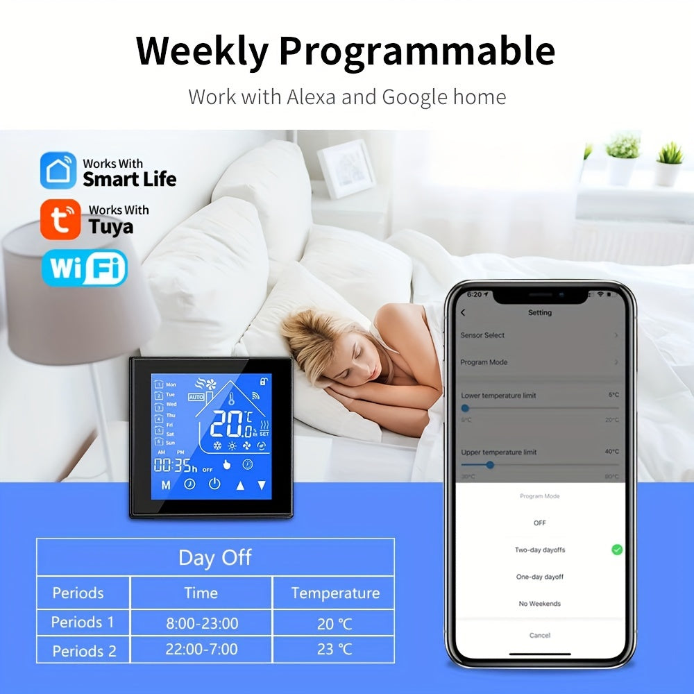 16A Smart WiFi Therjsonmostat for Electric Floor Heating with Voice Control, Works with Google Home & Alexa.