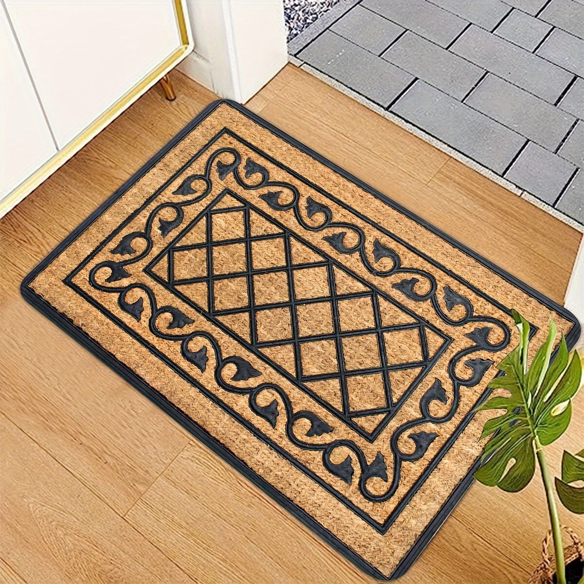 Rectangular Outdoor Entrance Rug with PVC Non-Slip Backing, Durable Polyester Construction - Easy-Clean Welcome Carpet for Front Door, 1 Piece