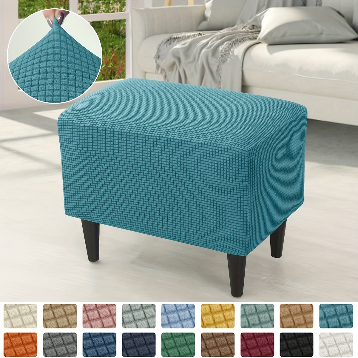 Stretch modern style ottoman cover protects footstools from dust and enhances living room decor.