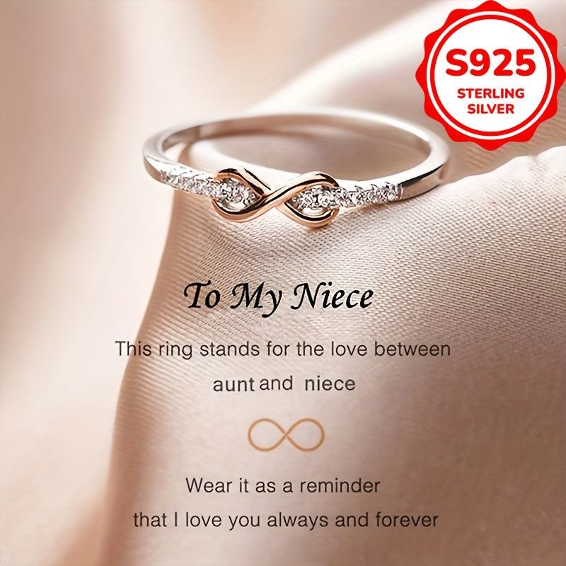 Chic Retro Bohemian 925 Sterling Silver Infinity Ring with Synthetic Zirconia, Plated in 925 Silver, Lightweight at 2g, Perfect Gift from Aunt to Niece for Weddings & Special Events