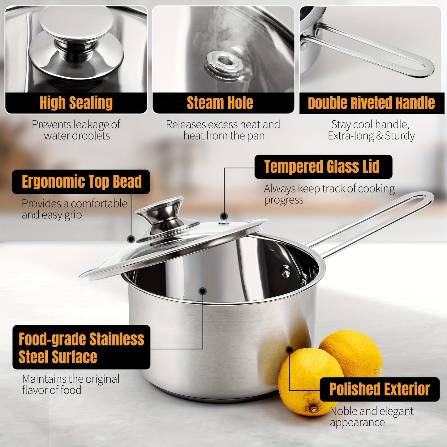 Six-piece stainless steel cookware set including nonstick induction-compatible pots and pans. Dishwasher safe with saucepans and stockpots. Suitable for use on gas, electric, and induction cooktops.