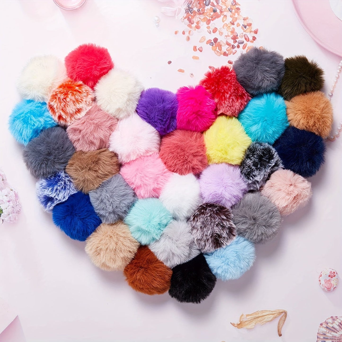 Fifty pieces of brand new imitation lazy rabbit plush pom-poms with key chains, featuring fluffy artificial fur and perfect for DIY jewelry accessories. These bag pendants are ideal for women and girls.