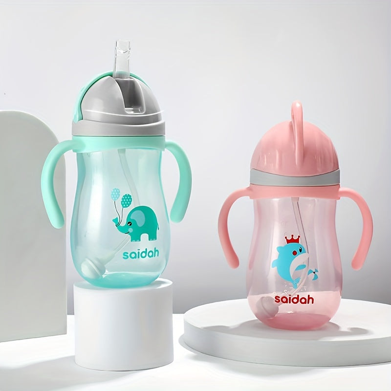 Saidah 350ml Adorable Cartoon Sippy Cup with Straw - BPA-Free, Leakproof & Non-Slip Training Water Bottle for Kids - Available in Pink or Blue