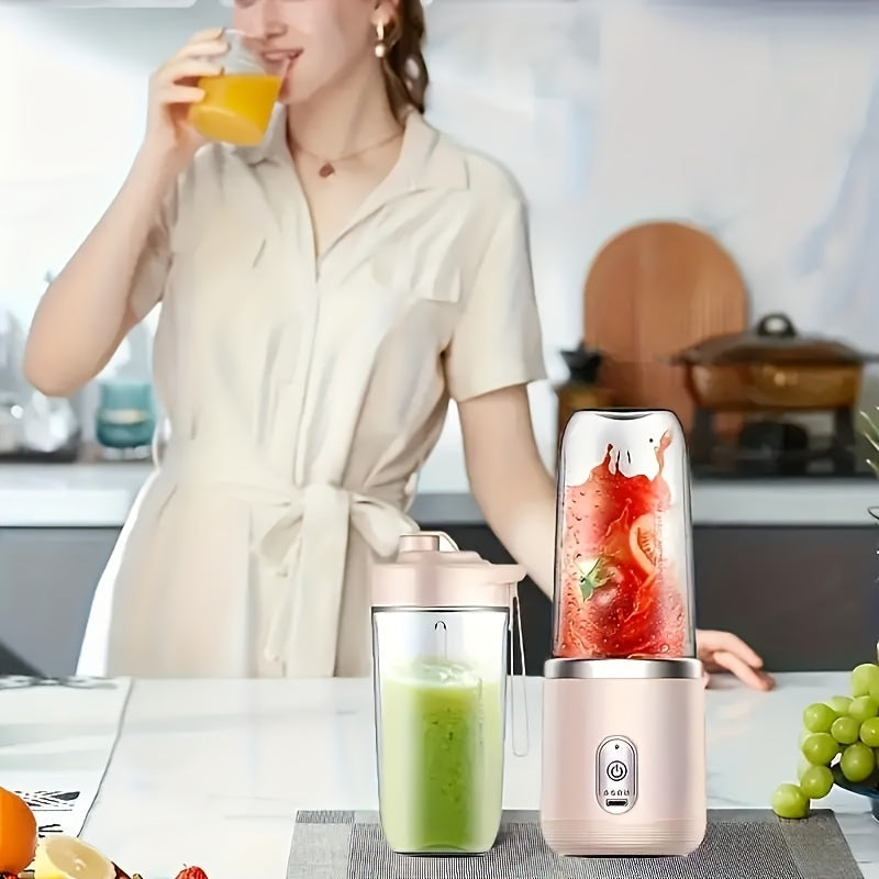 Compact 2-in-1 Blender and Juicer with 6 Stainless Steel Blades, Dual Cup Design, USB Rechargeable Battery, Small Capacity, Made of Durable Plastic. Perfect for Making Smoothies, Shakes, and Iced Drinks. Great Kitchen Accessory or Gift for Valentine's