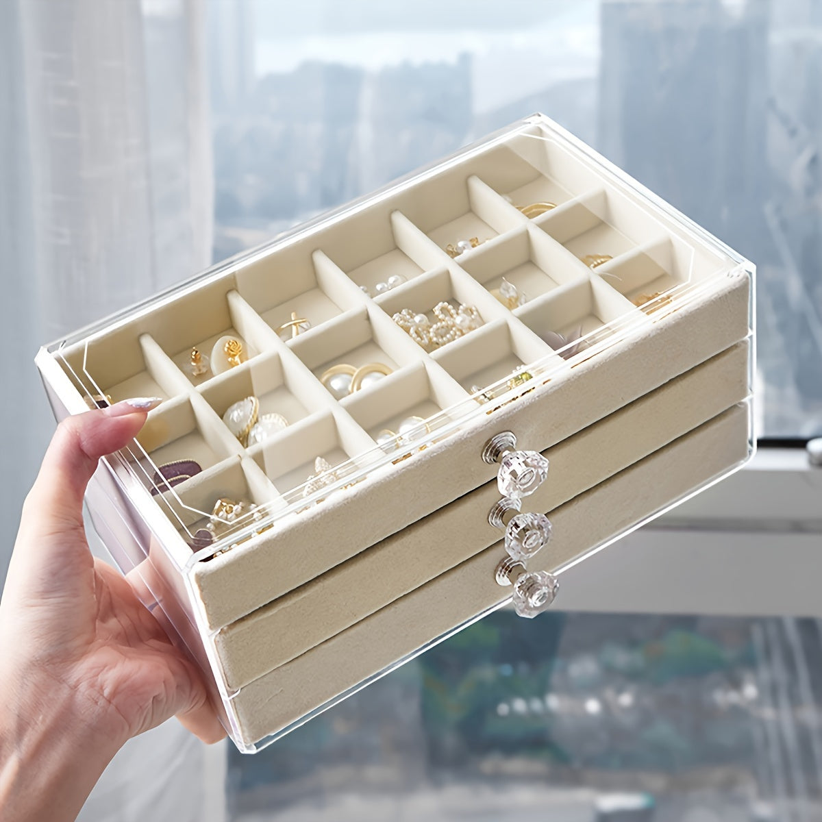 Transparent Acrylic Jewelry Box with Multiple Layers for Stud Earrings, Rings, Necklaces, and Bracelets. Features a Drawer for Additional Storage. Ideal for Keeping Jewelry Safe from Moisture in the Household or Dormitory. Perfect Gift for Christmas