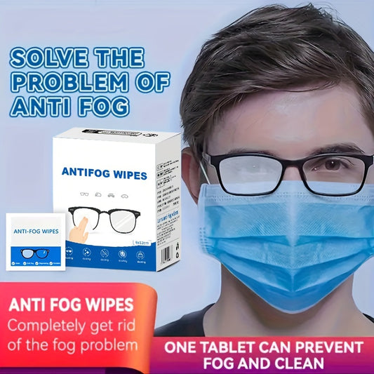 100 Anti-Fog Wipes for Glasses and Screens, Quick-Dry, Streak-Free - Unscented