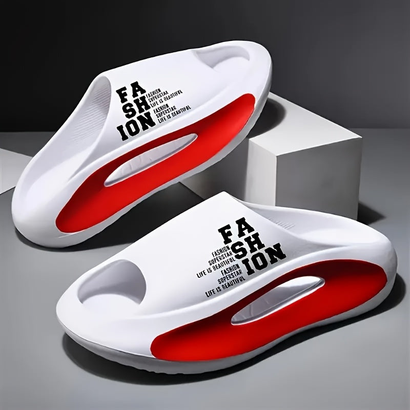 vmi Men's Open-Toe EVA Slides - Comfortable, Non-Slip Sandals with Arch Support, Red & White