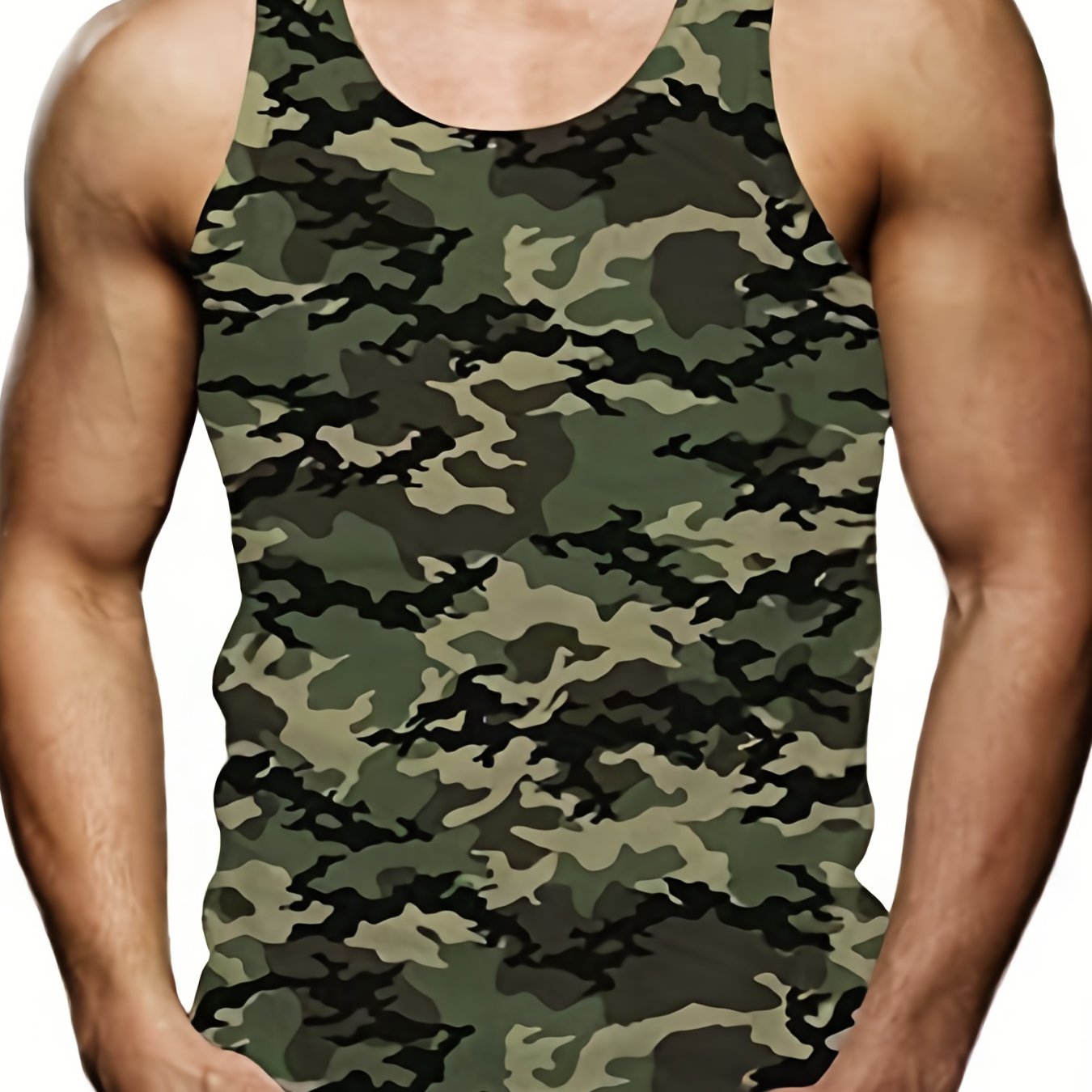 Men's camo tank top for bodybuilding and summer fashion, best-sellers for plus size men.