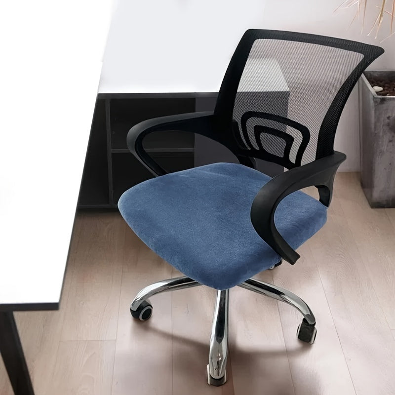 Office chair cover made of stretch velvet material with elastic spandex for universal fit in home or office settings.