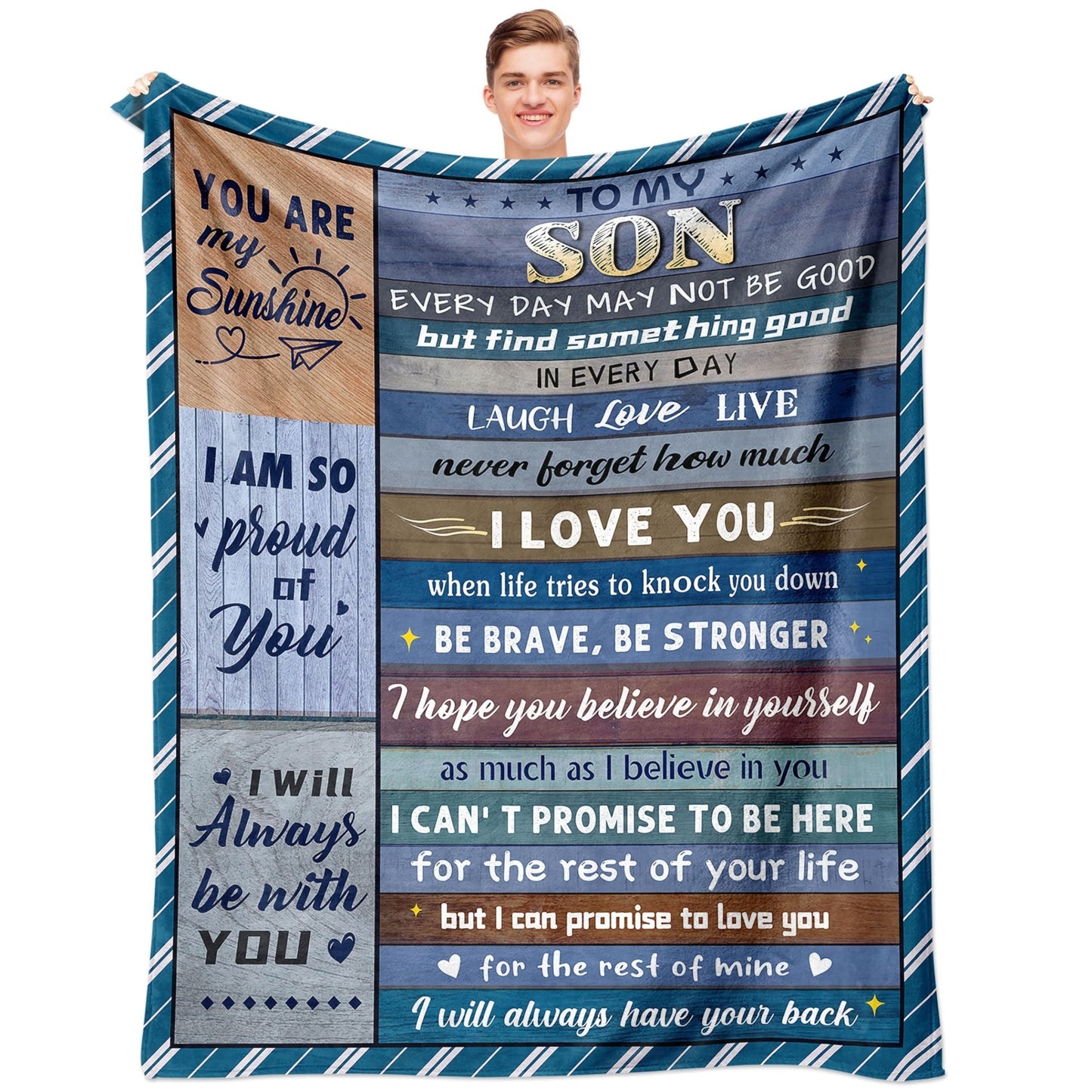 Flannel Throw Blanket with Inspirational Love Message for Son from Mom and Dad - Stylish and Versatile Knitted Blanket for All Seasons, Easy to Clean in Washing Machine, Great for Teens & Adults, Perfect Gift for Birthdays and Graduations