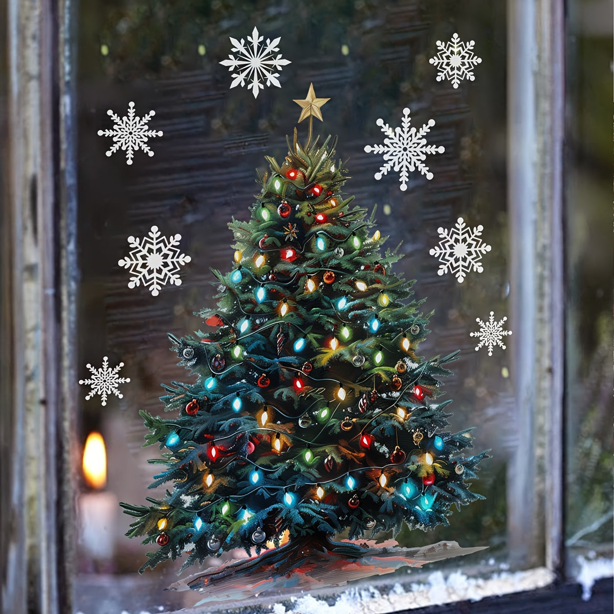 Enhance your Festive Home Decor with Self-Adhesive Christmas Window Clings featuring Snowflake & Tree Design - 30.48cm x 40.64cm, Ideal for Bedroom and Living Room