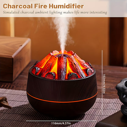 Charcoal fire humidifier with USB power and night light - ideal for home and bedroom ambiance.