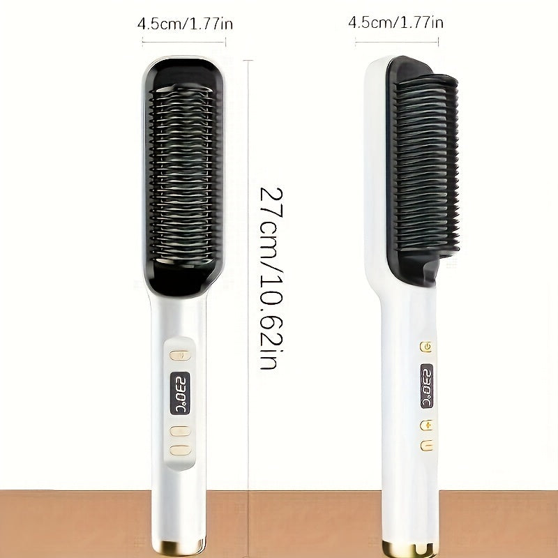 2-in-1 Ceramic Hair Straightener Brush with LCD Display, European Standard Plug, Perfect Mother's Day Gift for Unique Hairstyles