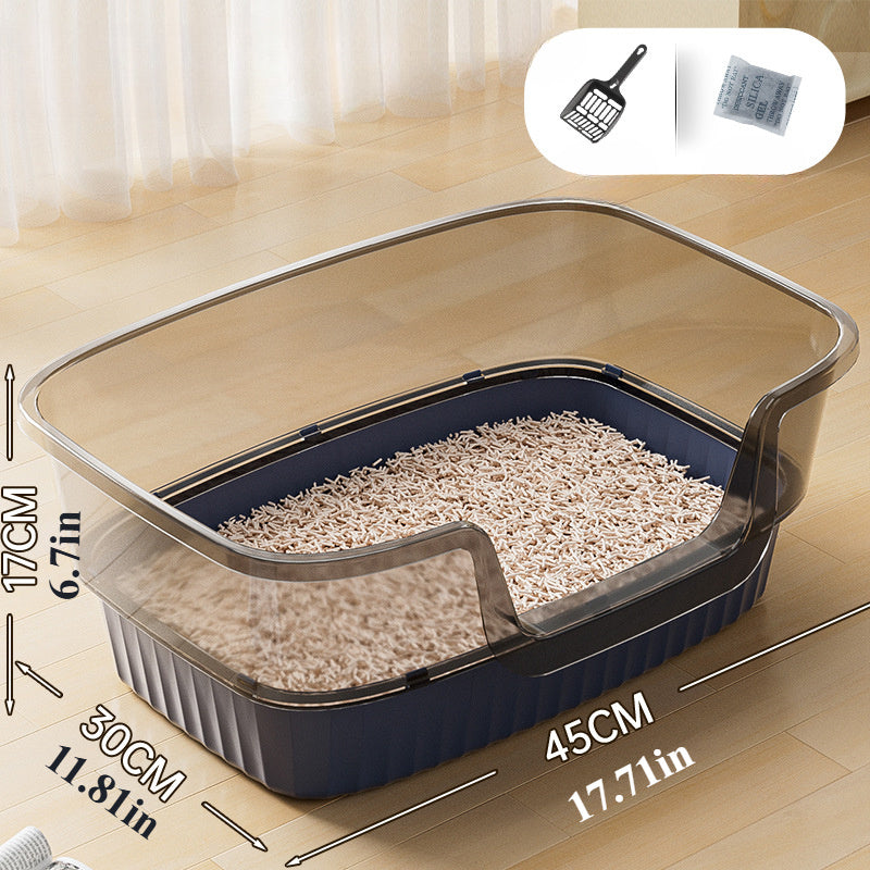 1pc WhiskerWonders Extra Large Rectangular Cat Litter Box with Transparent Cover, Durable ABS Plastic, Removable Design, Includes Litter Scoop & Deodorant - Ideal for All Cat Sizes, Daily