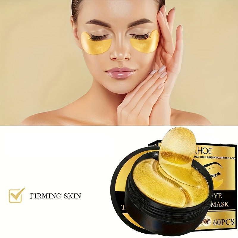 Golden Eye Mask Patches: 60pcs for Firming Skin with Collagen & Hyaluronic Acid, Moisturizing and Alcohol-Free, Suitable for All Skin Types.