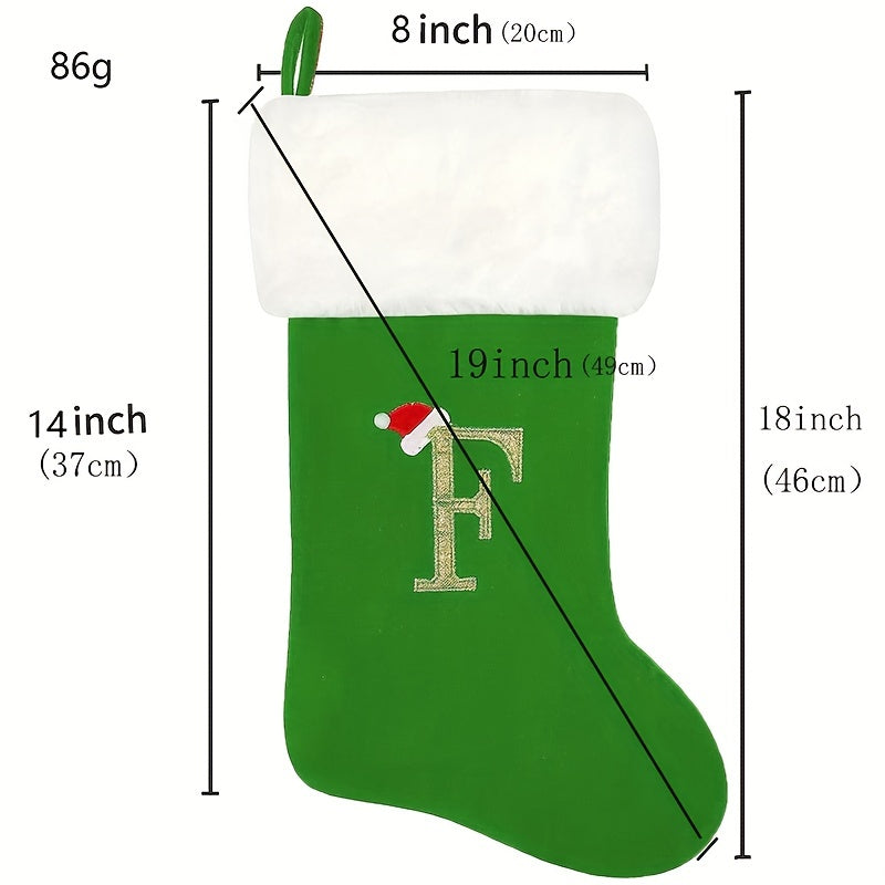 1pc Red Velvet Christmas Stocking with White Soft Cuff, Embroidered Xmas Decorations for Family Holiday Season