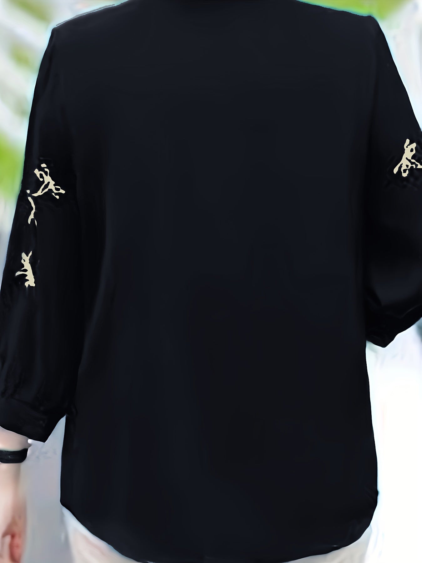 Notched Neck Blouse with 3/4 Sleeve Embroidery for Women's Spring & Fall Collection