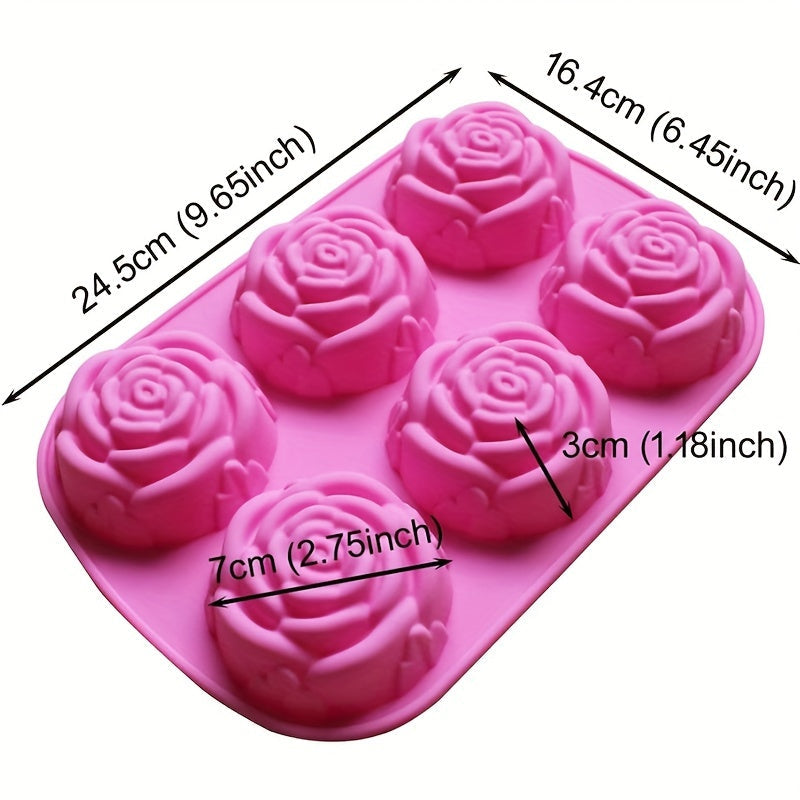 Silicone Rose Cake Mold with 6 Cavities in Pink - Heat Resistant, Ideal for French Desserts, Jelly, Pudding & Soap Making - Baking Tool for Valentine's Day & Christmas, Baking Accessories for DIY Crafters.