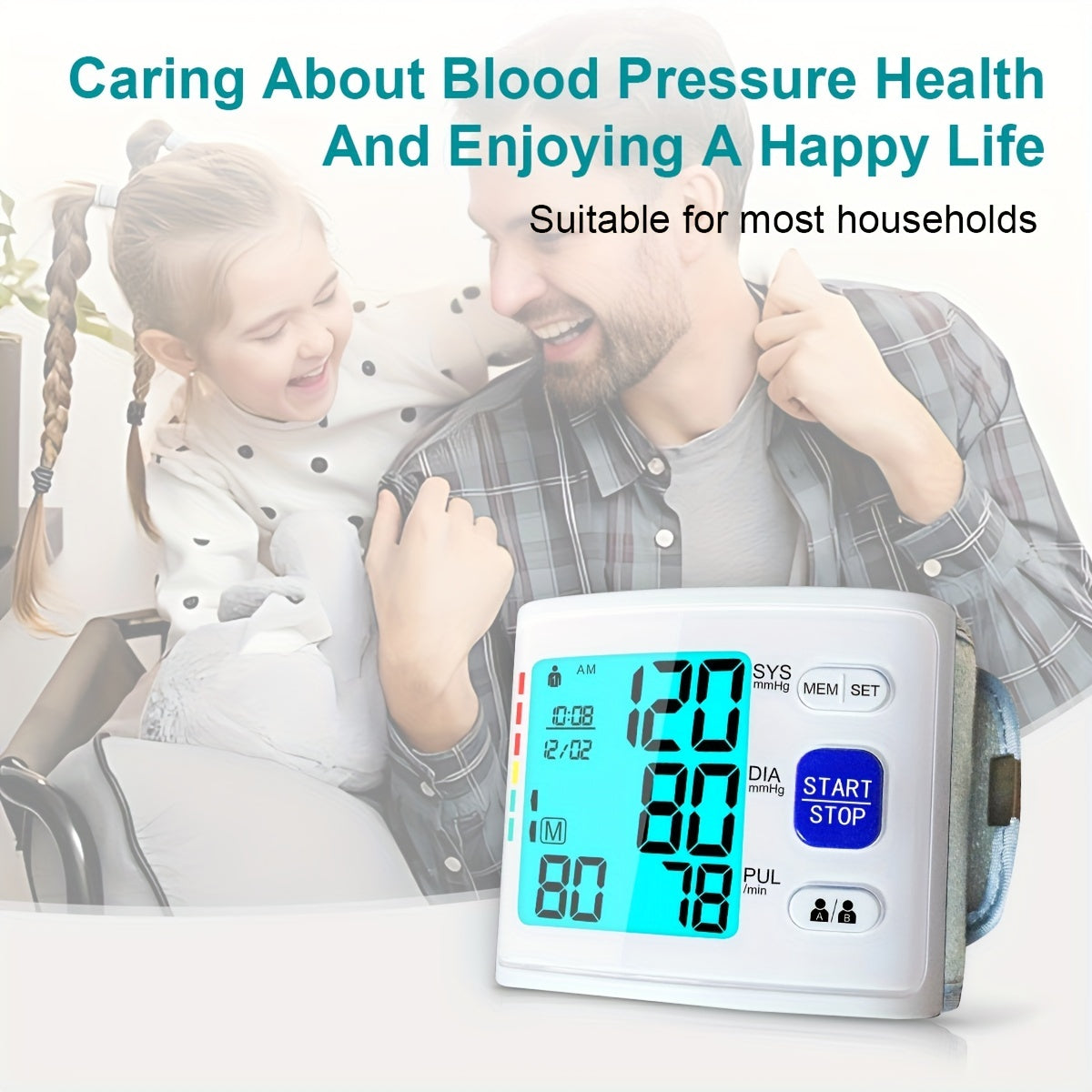 The ALPHAMED U60K Digital Wrist Blood Pressure Monitor is a sleek white and gray device with 2x90 readings. It is battery-powered with a start/stop function and includes a protective case.