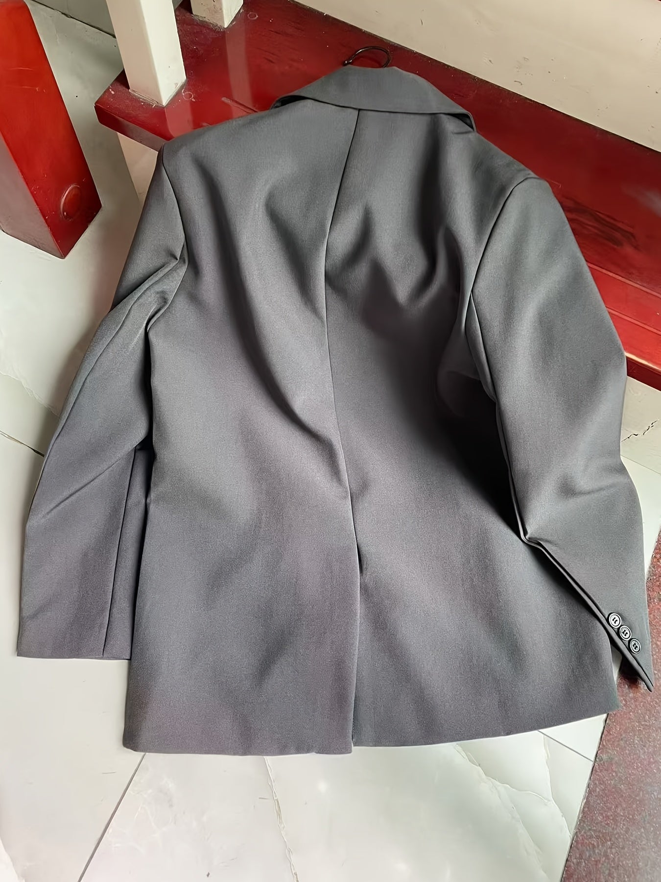 2024 Spring/Autumn Women's Grey Blazer Jacket with Commuter Style, Solid Color, Regular Sleeve, Long Sleeve, Polyester Fabric, Button Closure, Casual Streetwear for Petite Figures