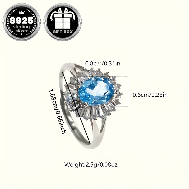 925 Sterling Silver-da ajoyib ko'k oval topaz pandant halqa, rasmiy tadbirlar va norasmiy kiyimlar uchun ideal