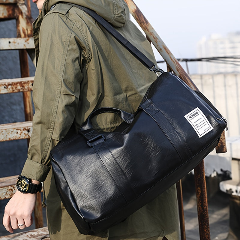 Stylish travel bag with roomy interior, premium PU material, separate shoe compartment, and versatile design.