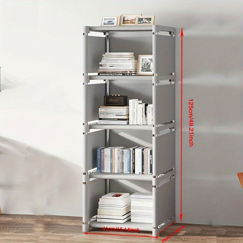 1 set of 4-storey multifunctional bookshelf, easy-to-assemble, floor-standing, stackable, and detachable storage rack for household use in the bedroom, kitchen, or living room.