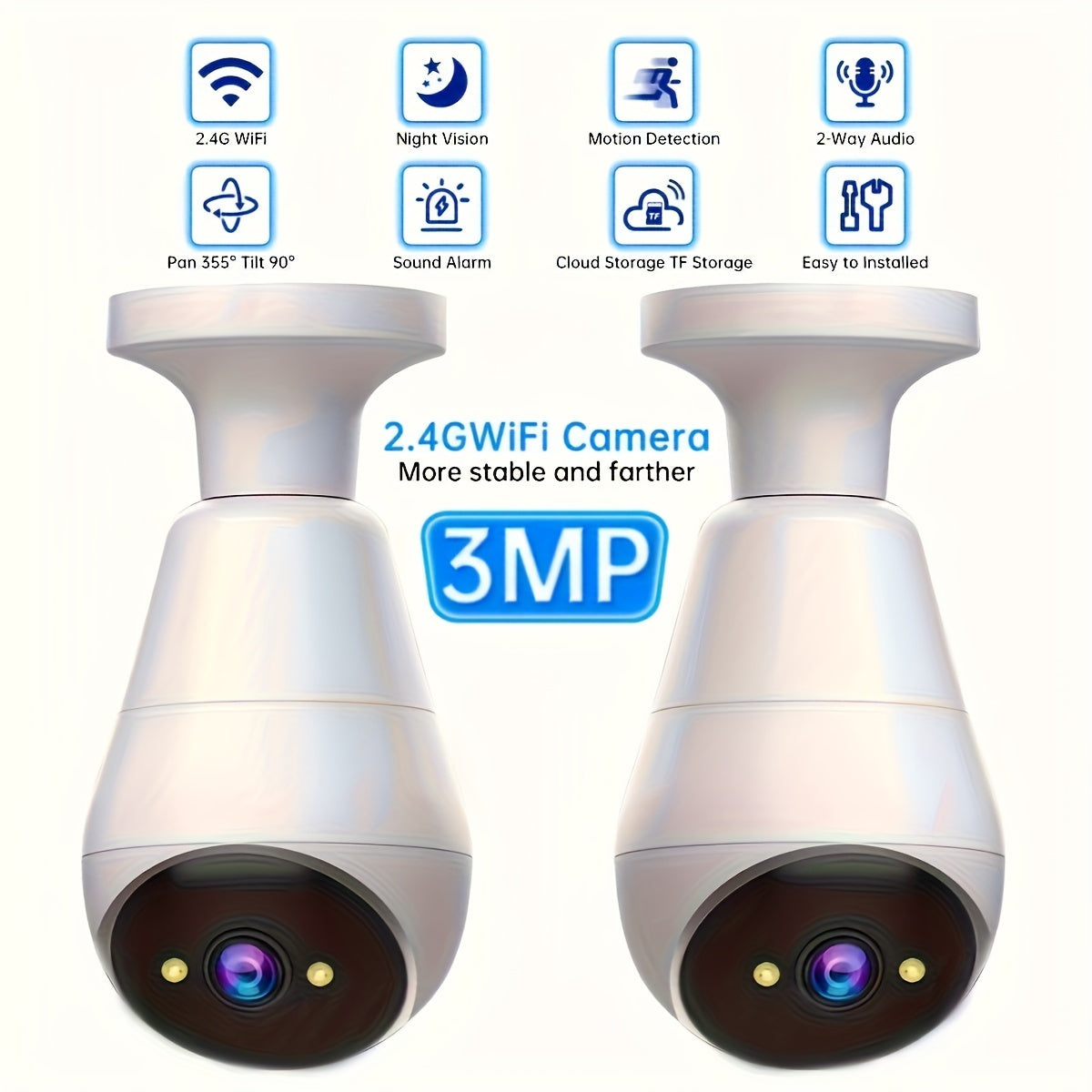 JOOAN Smart HD WiFi Kamerasini taqdim etamiz, Ichki Yoritish - 3MP E27 Lampochka, Kunduzi va Tunda To'liq Rang, Bolalar Xonasi/Ko'cha/Garaj uchun Audio Signal, Uy, Har qanday vaziyat uchun mukammal