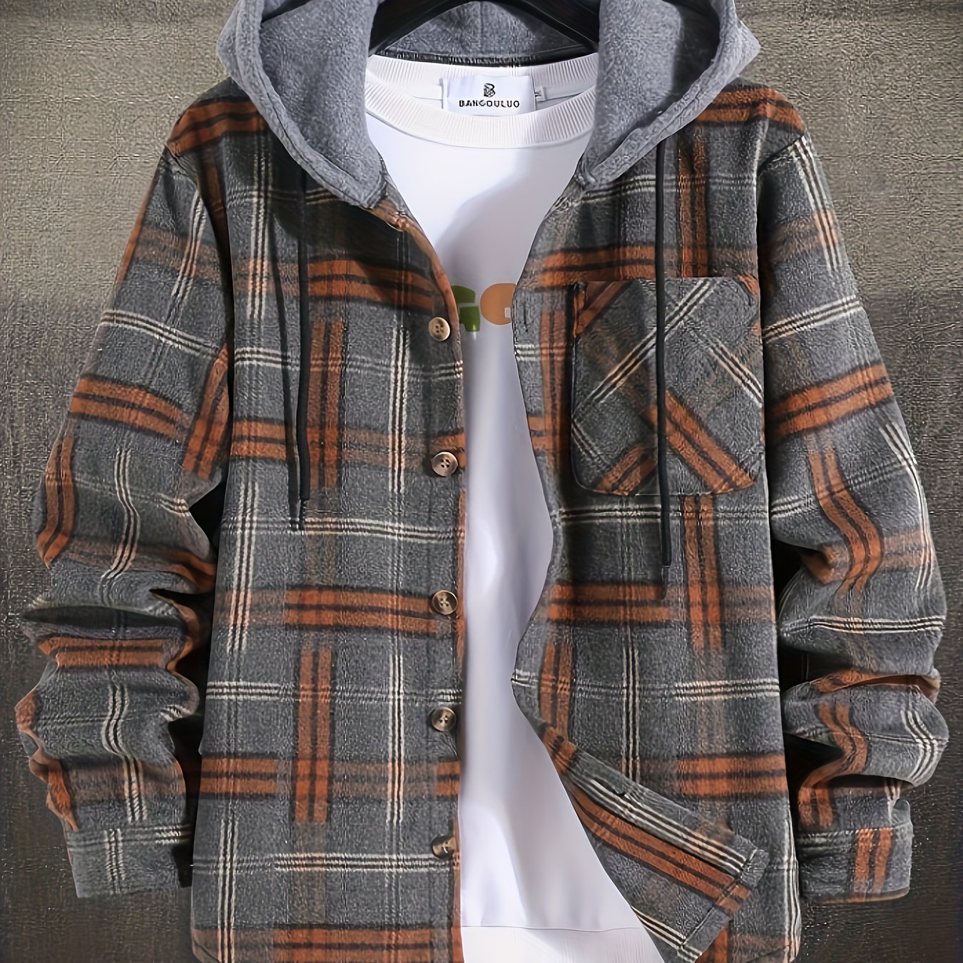 Stylish and versatile men's plus-size jacket with a Harajuku-inspired plaid pattern, faux two-piece design, and color-blocking. Perfect for everyday wear.