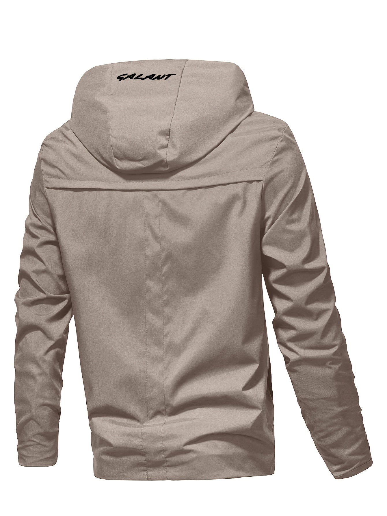 Men's all-season sports jacket with hooded zip-up design, made of 100% polyester fabric. Features embroidered details, regular long sleeves, and a lightweight 133g/m² woven fabric.