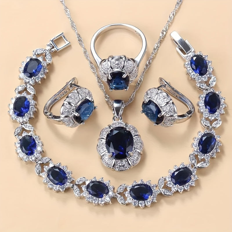 Elevate your look with this stunning 5-piece jewelry set for women. Each piece is beautifully silvery plated and accented with sparkling cubic zirconia for a touch of elegance. This set includes a dainty necklace, earrings, ring, and bracelet, making it