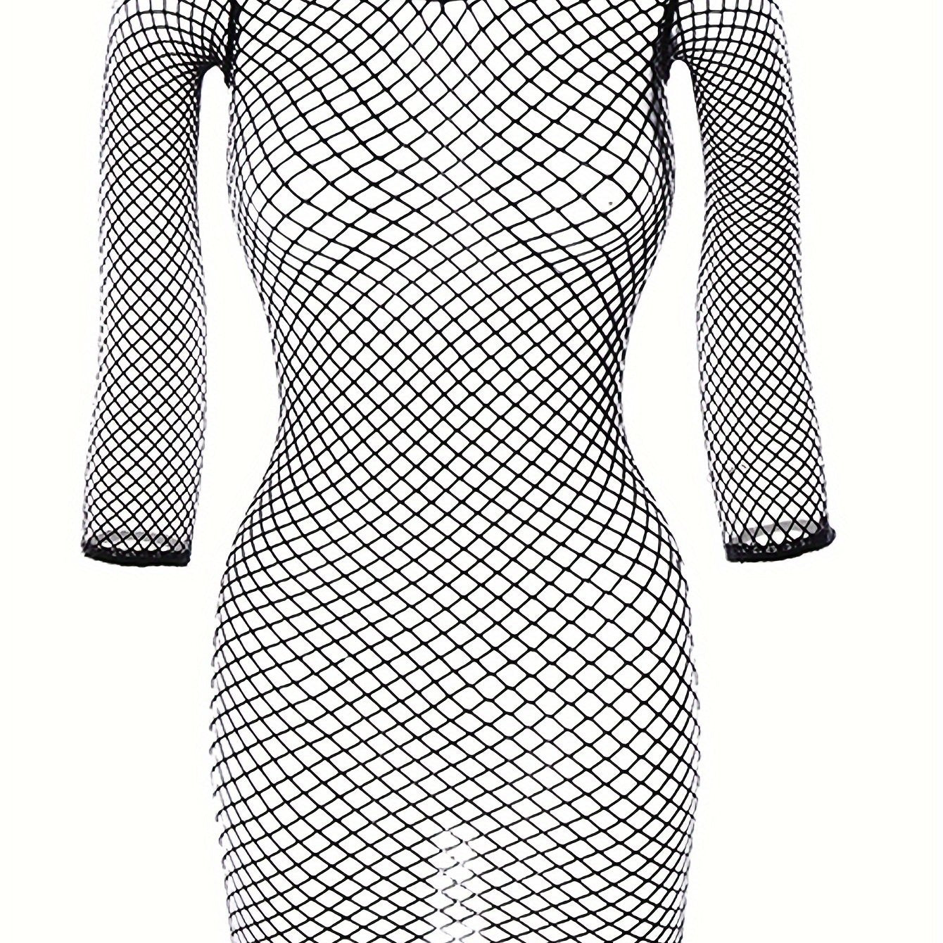 Sensual long sleeve lingerie dress with transparent mesh details for women.