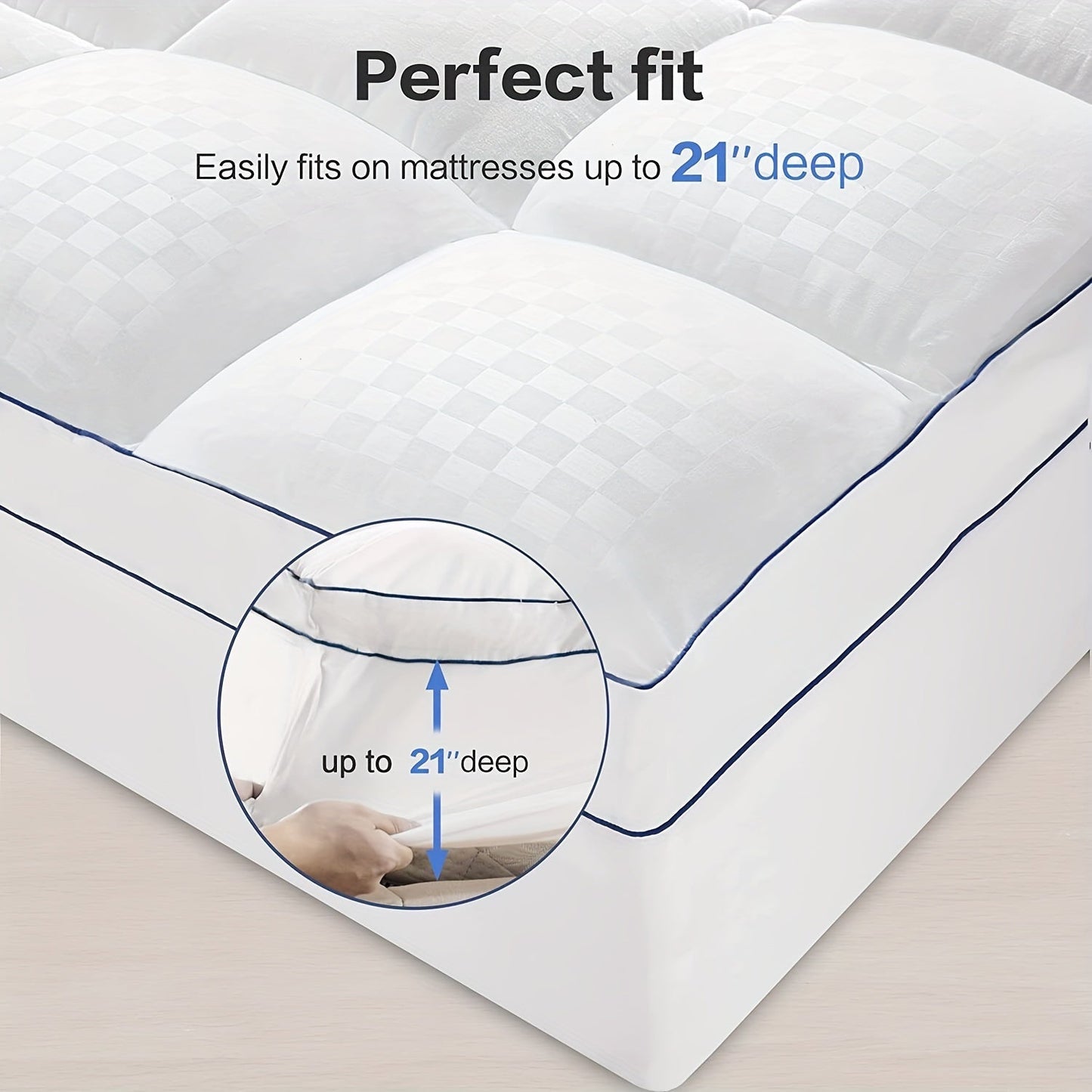 Mattress Topper for Back Relief - Cooling Extra Thick Pad Cover with Deep Pocket. Plush Pillow Top Overfilled with Polyester, Breathable Quilted Fitted Pad for 20.32-53.34 Cm Mattress.