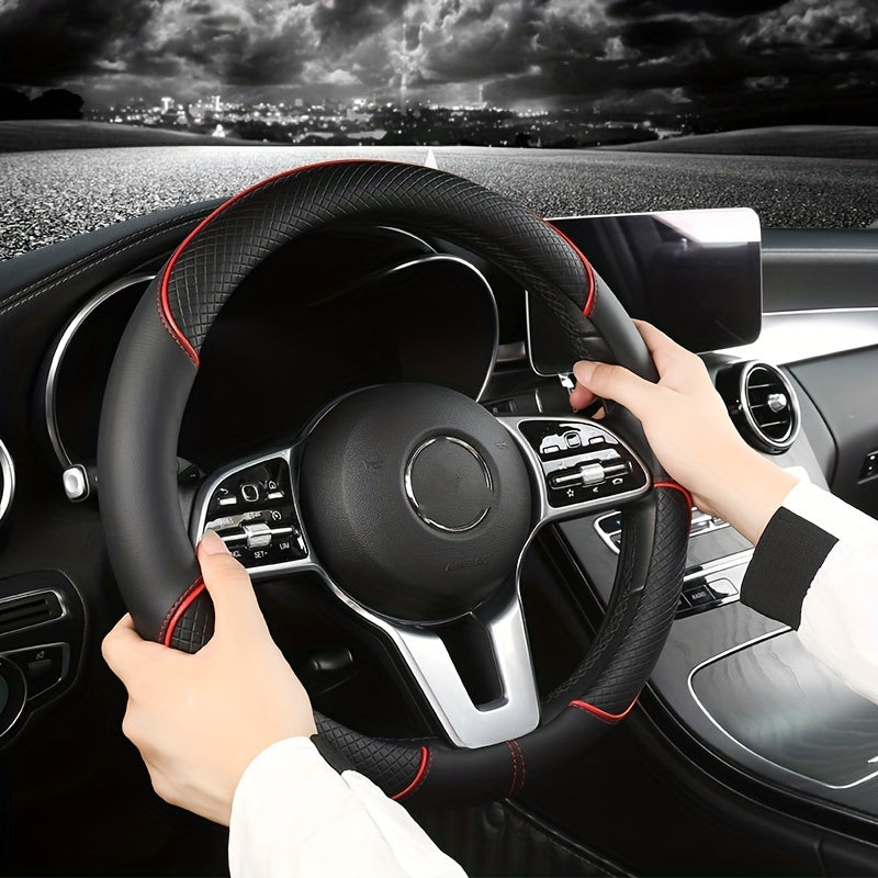 XUANHUANG PVC Steering Wheel Cover - Black & Red Design for Enhanced Driving Comfort.