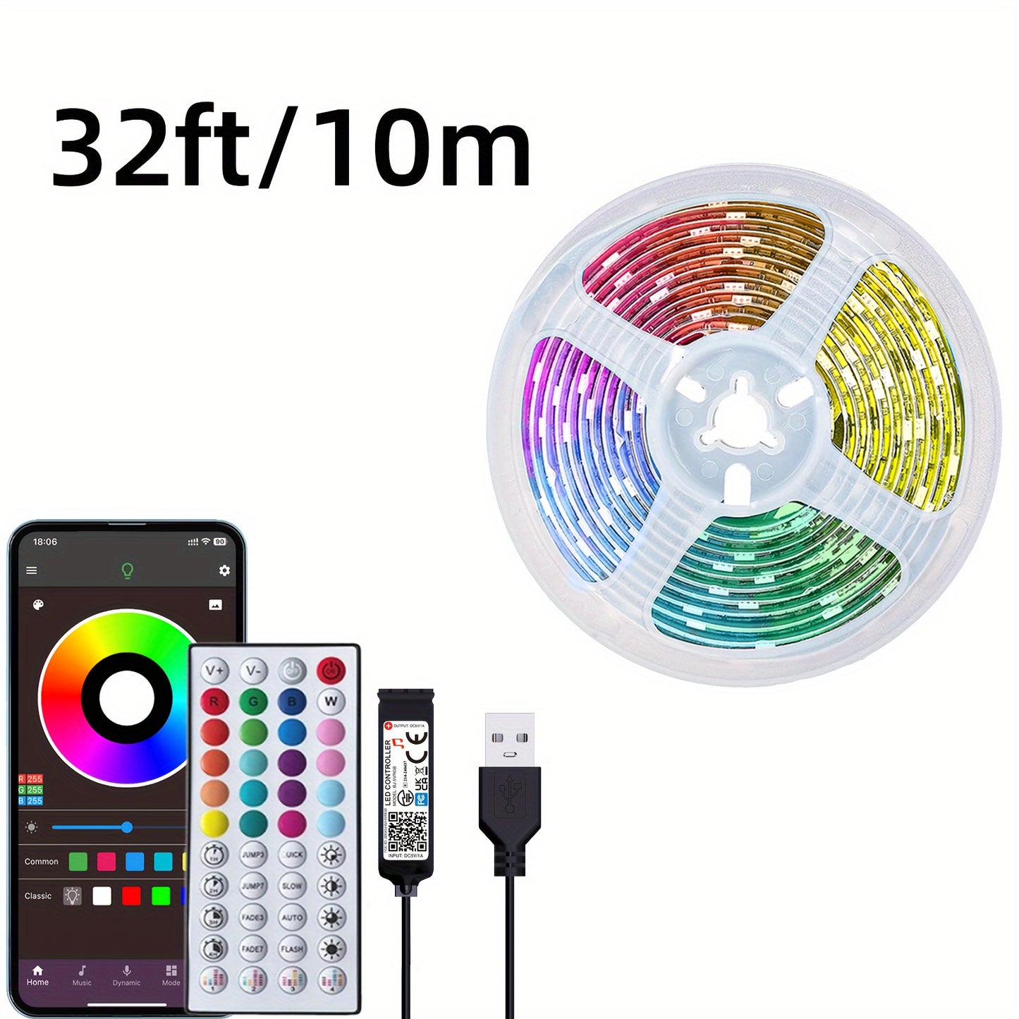 4.88-30.48m LED strip lights with remote and app control, timer, adjustable brightness, Music Sync for various room decoration and Valentine's Day ambiance.