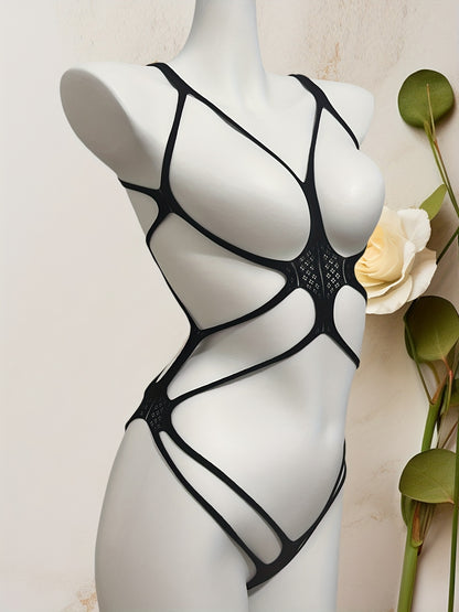 Sexy strappy teddy with open cup bodysuit for women's lingerie.