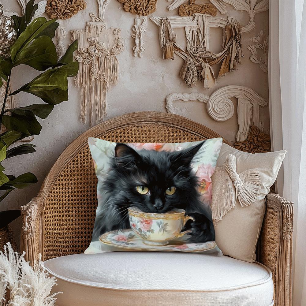 Retro Chic Cat Oil Painting Design Throw Pillow Cover, 45.01cm - Perfect for Sofa, Office Chair & Home Decor, Zipper Closure, Easy to Clean in Washing Machine (Cushion Not Included)