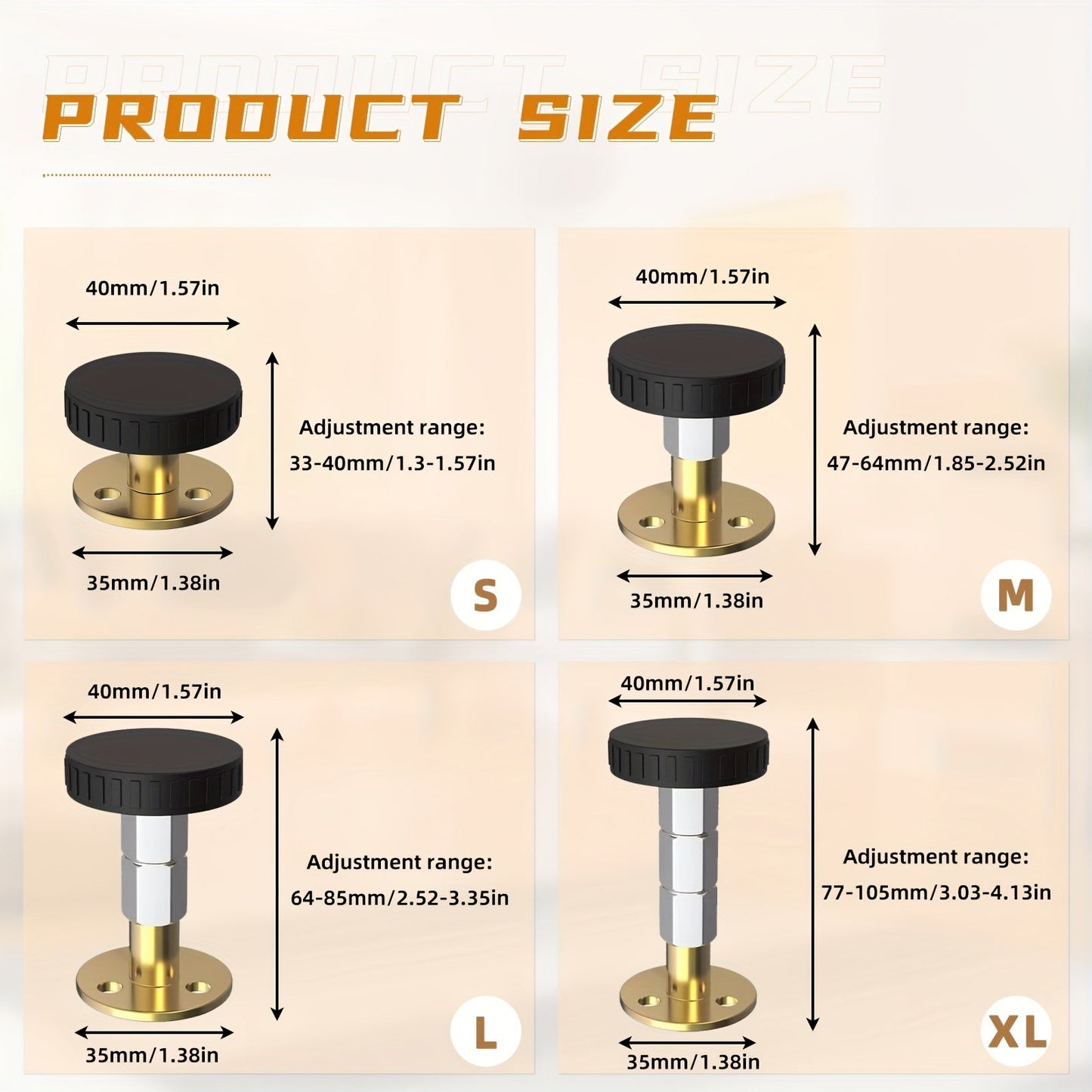 Set of four adjustable tools to prevent shaking in bed frames - includes headboard stoppers and fixers for beds, cabinets, and sofas. Made with durable plastic and metal construction.