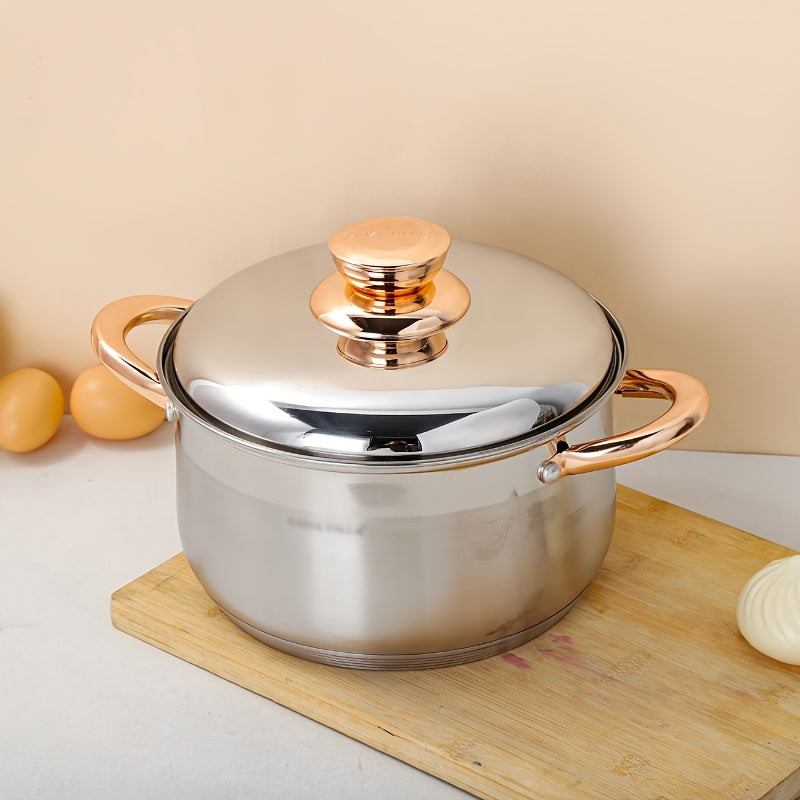 High-Quality Stainless Steel Soup Pot with Dual Handles - Features 5-Layer Bottom and Mirror Finish, Suitable for Induction Cookers, Ideal for Making Stews, Sauces, and Desserts