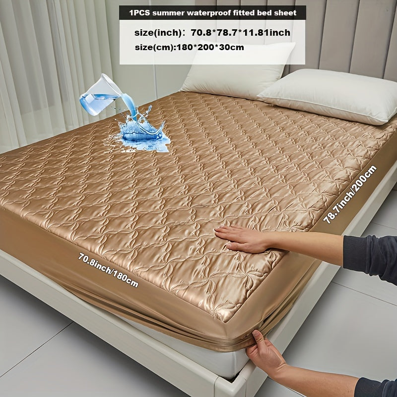 Protect your mattress with the 1pc Keduoduo Summer Waterproof Fitted Sheet. Made from thickened TPU satin, this sheet is cool and comfortable during the hot summer months. The machine washable, durable polyester fabric is 100% waterproof and features an